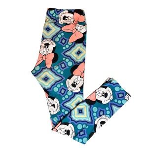 LuLaRoe Disney Minnie Mouse Leggings Teal Blue Geometric One Size Tall & Curvy
